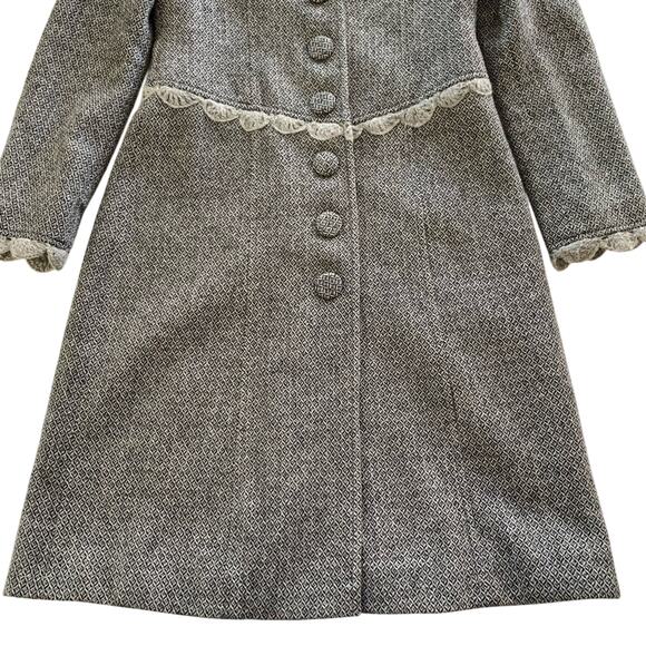 Vintage Arden B Gray Crochet Detail Victorian Coat Button Down Peacoat Small - Picture 10 of 14